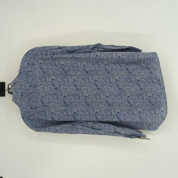 Men's Paisley Button Down Linen Shirt Blue XL bohemian coastal retro preppy - Picture 5 of 11